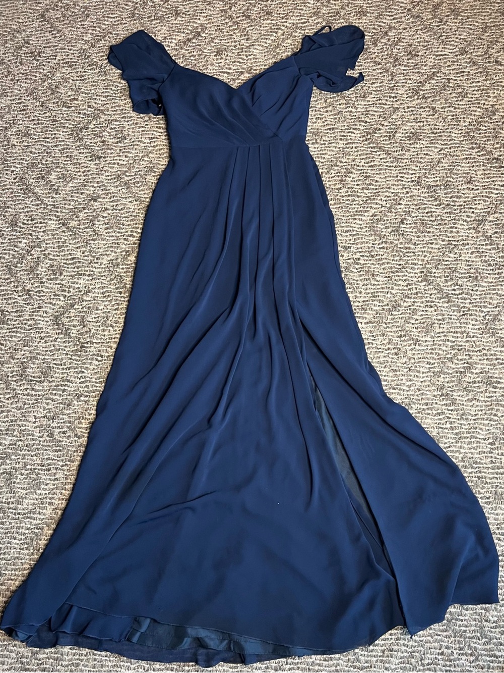Off-Shoulder Navy Chiffon Maxi Dress